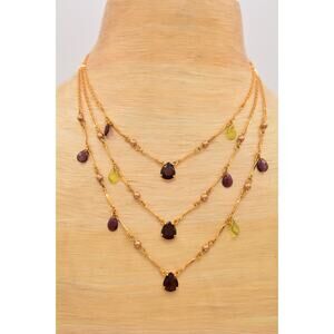 Avon Vintage Crystal Necklace Open Bezel Multi-Chain Purple Green Signed Bin7B